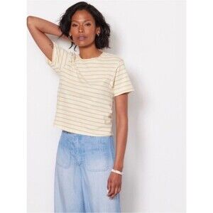 AMO Striped Babe Tee in Canary Short Sleeve Cropped Yellow/White T-Shirt Small